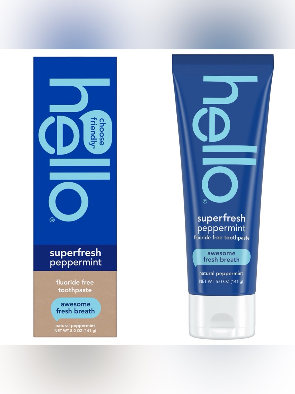 NIB Hello Superfresh Peppermint Fluoride Free Toothpaste (2 x 5 oz. Tubes)